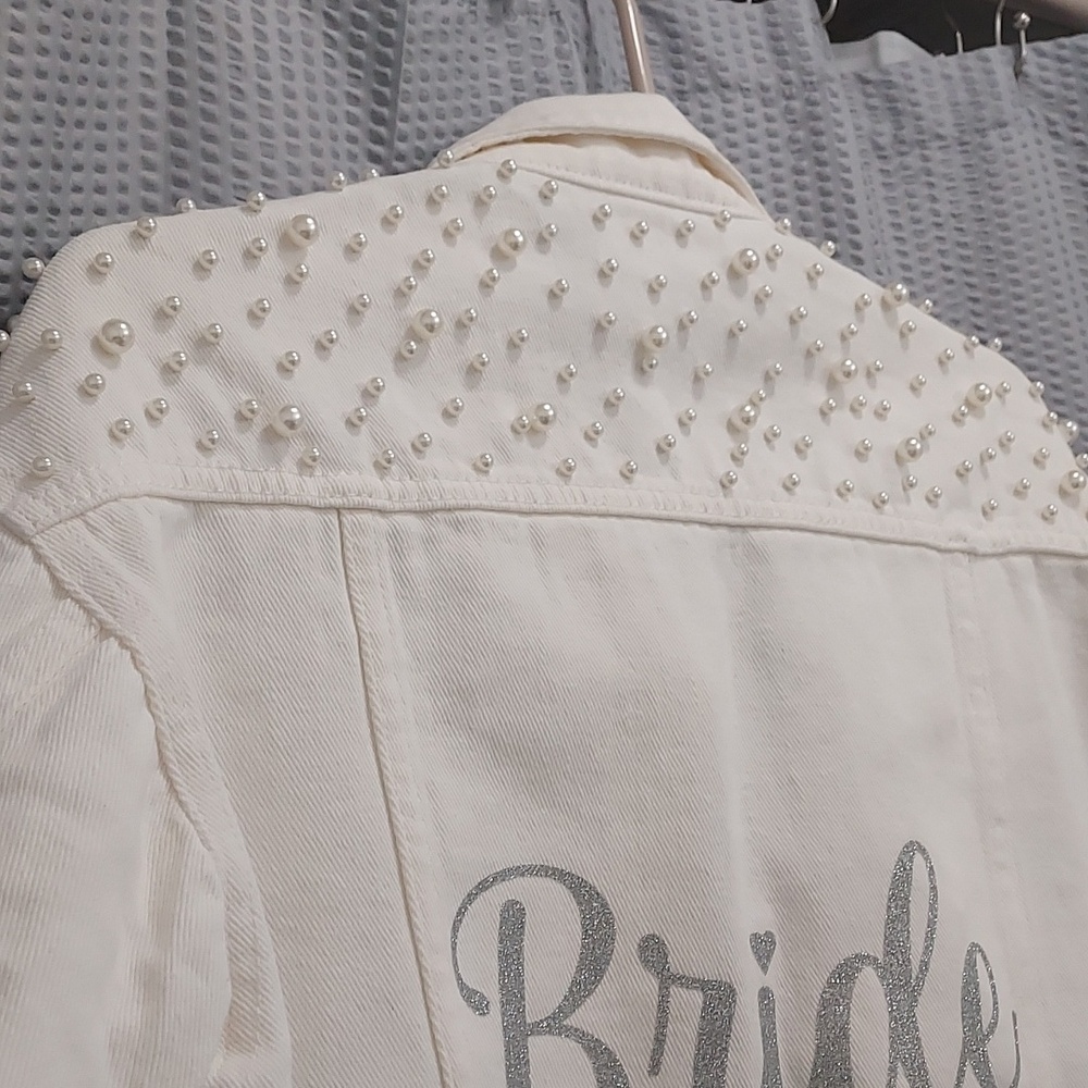 Bride-to-be Pearl-Embellished Cream Denim Jacket - Picture 6 of 8